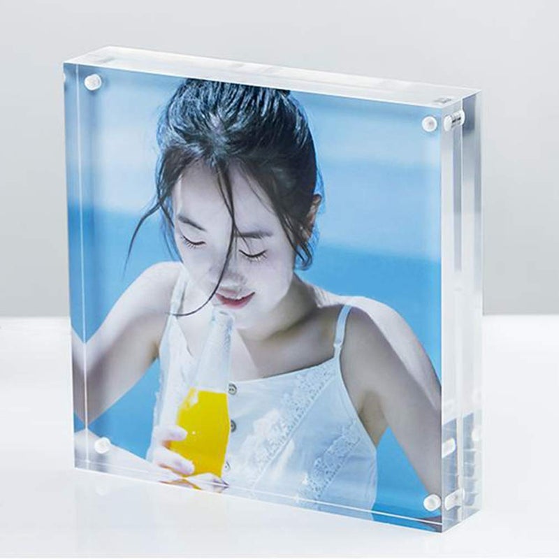 HESIN Acrylic Photo Frame Double Sided Frameless Magnetic Picture Frame for 5" x5â€œ Acrylic Block Desktop Photo Display Holder with Gift Box Package Thickness 24mm (5"x5") - Image 3